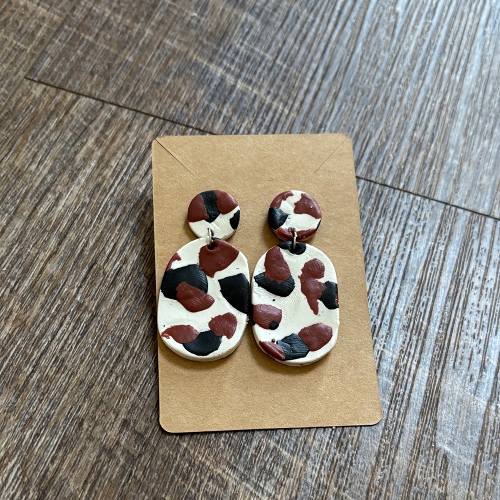 Leopard Print Dangle Polymer Clay Earrings